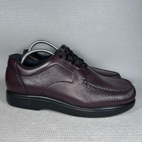 NEW SAS Men's Bout' Time Brown Pebble Grain Leather Lace-Up Moc Toe Oxford - Picture 2 of 12